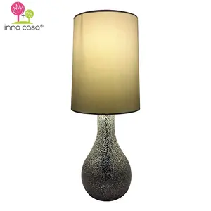 China Factory Wholesale Decorate Study Silver Mosaic Glass Table Lamp With Satin Fabric Shade