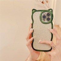 Coque de téléphone portable mignonne avec oreilles de chat, effet brillant électrolytique, pour iPhone 14 Pro Max, dorée, anti-chute, compatible avec 13 Pro Max