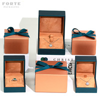 Boîte à bijoux carrée FORTE en cuir PU et daim avec nœud, ensemble cadeau complet, emballage doublé avec logo personnalisé