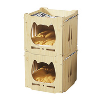 Lit et hamac pour chat en bois de pin empilable toutes saisons, meuble de salon en forme de cabane