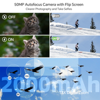 Caméra de vlogging Jarvis 4K 50MP WiFi avec autofocus, lumière LED, écran rotatif à 180° de 3 pouces, zoom 18X, photographie