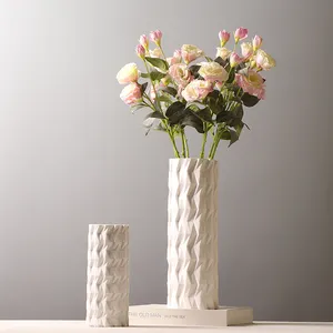 Groothandel Hete Stijl Moderne Boho 3d Bedrukte Rechte Buis Gedroogde Bloemenvaas Decoratieve Witte Keramische Tafelvaas Voor Woonkamer