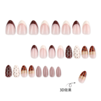 Faux ongles à presser Marron Nude, motifs variés, French Manucure, rayures, pois, brillants, pour salon de manucure, vente en gros et au détail 4560