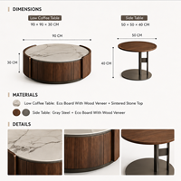 Ensemble de tables basses rondes de style Mid-Century Modern avec plateau en pierre frittée et bois de noyer, mobilier de luxe pour salon, vente en gros OEM