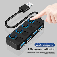 Hub USB 3.0 de 4 Puertos con Velocidad de 5Gbps, Interruptores LED, Diseño Ultrafino, Cable de Extensión, Compatible con Mac/PC