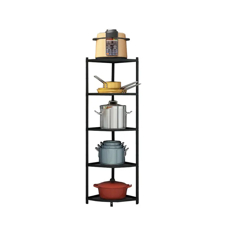 Free Installation Black Color Organization Shelf 5 Tier Home Storage Kitchen Foldable Corner Rack