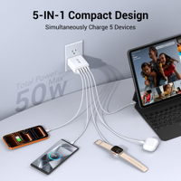 Chargeur mural USB HYTO 50W, chargeur 5 ports, bloc de charge rapide QC3.0, boîte multiport, cube USB A, adaptateur de chargeur de voyage