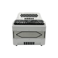 SEASOUND JB3412D Accordéon Diatonique Professionnel 34 Boutons 12 Basses 5 Registers Blanc Brillant Grille Noire Argentée Portable Robuste