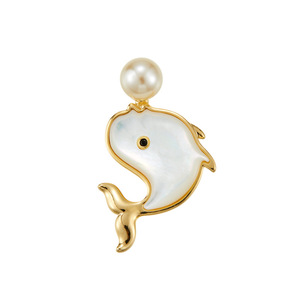 Whale Shape Brooch Imitation Pearl <b>Magnetic</b> <b>Clasp</b> Animal Design Unisex Gift Fashion Pin - Product Image 5