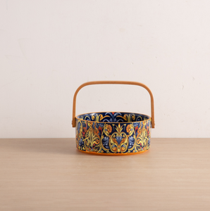 Service de vaisselle en céramique peinte à la main avec motif floral bleu et bordure orange, compatible lave-vaisselle, assiettes rectangulaires, bols, ustensiles de cuisson - Product Image 5