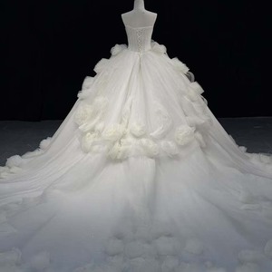Vestido de Novia Jancember Hz035, Precioso Vestido de Tul Blanco sin Tirantes, Estilo Bustier Recto, Asimétrico, con Cascada de Rosetas 3D - Product Image 5