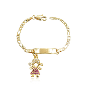 Bracciale con ciondolo per bambine 14K Oro Laminado Ninos Pulsera Joyeria 14cm con bracciale in zircone a catena Figaro <span class=keywords><strong>gioielli</strong></span> compleanno per bambini - Product Image 1