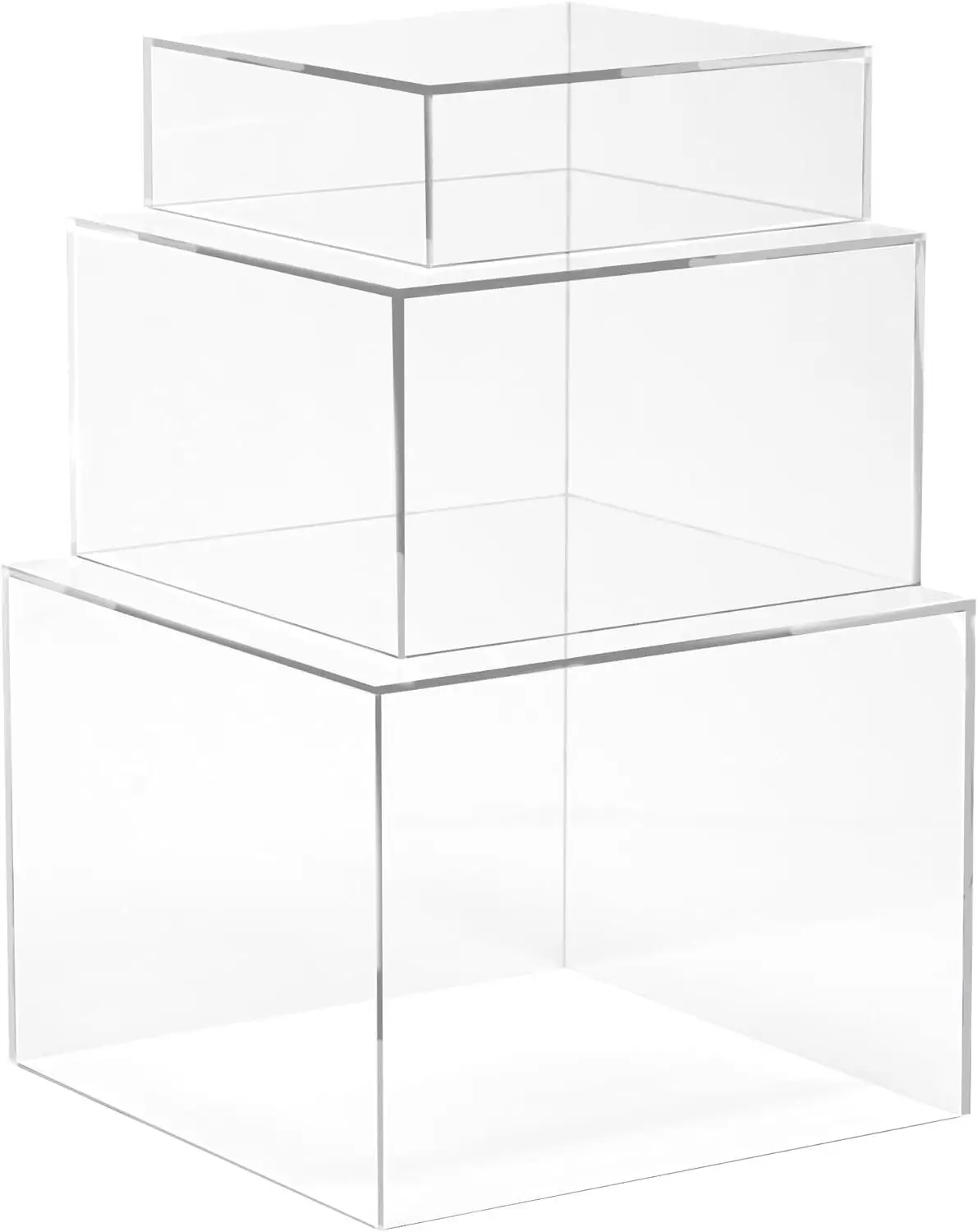 Individuelles Set bestehend aus 3 transparenten klaren Acryl-Webe-Display-Ständer weiße Display-Box mit hohlem Boden für Party