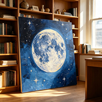 Peinture à l'huile Céleste Lune et Étoiles, Peinture Murale Géante Peinte à la Main, Paysage Lunaire sur Toile pour Décoration de Chambre