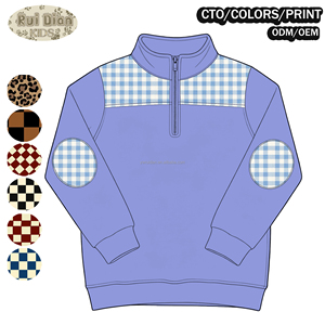 <span class=keywords><strong>Felpa</strong></span> Unisex per Bambini <span class=keywords><strong>con</strong></span> <span class=keywords><strong>Zip</strong></span> 1/4 e Patch sul Gomito, Stampa Gingham Personalizzabile, Monogrammabile OEM ODM, Casual a Maniche Lunghe - Product Image 4