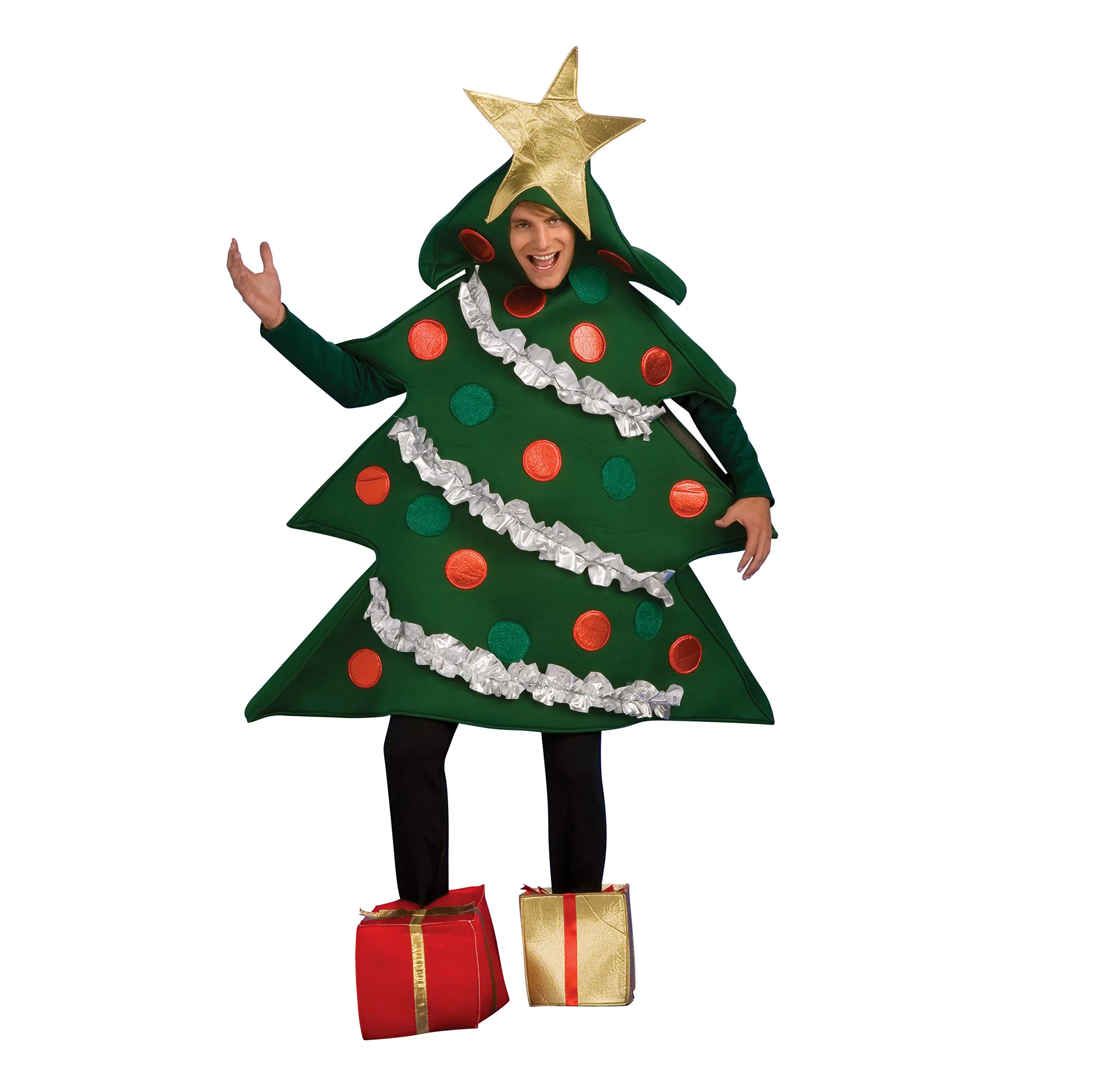Kerstkleding Volwassen Mannen Kerstjurk Nieuw Ontwerp Kerstboom Kostuum Met Huidige Schoenovertrekken Grote Boom Gloeiende Luxe