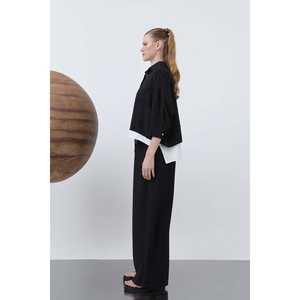 Pantalon large élégant pour femme, taille haute, noir, respirant, taille élastique, confortable pour tous les jours - Product Image 1