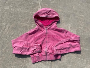 Felpa personalizzata in cotone Applique Vintage con toppa e ricamata Top Crop Full Face con Zip giacca da donna con cappuccio - Product Image 3