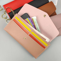 Dompet Flip panjang wanita modis, dompet Pu wanita, dompet kartu, tas tangan saku, amplop uang tunai