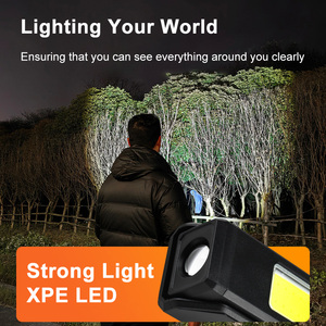 Lampe de poche professionnelle XTE LED COB Lumière rouge et bleue Aimant Règle de mesure Réparation automobile 180 °   Éclairage de travail d'urgence USB rotatif - Product Image 4