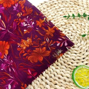 Tissu en coton biologique tissé pour vêtements féminins, design floral rouge personnalisé, tissu <span class=keywords><strong>imprimé</strong></span> 100% coton pour robes - Product Image 2