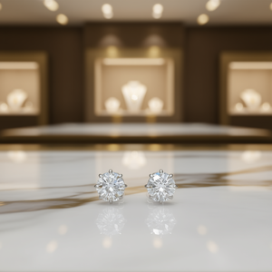 Pendientes clásicos de circonita redonda con seis garras para mujer, joyería de aleación para compromiso - Product Image 2