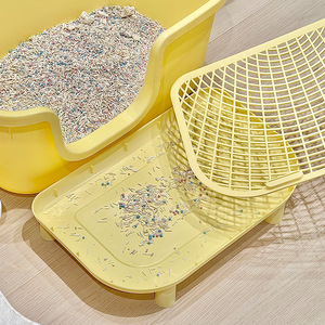 กระบะทรายแมวแบบสองชั้น ป้องกันการกระเด็น รูปทรงสี่เหลี่ยมผืนผ้า วัสดุ PP สำหรับแมว ขนาด 90 ซม. - Product Image 3