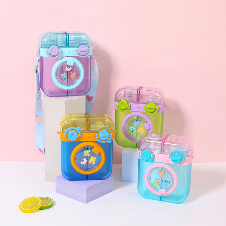 Kawaii 500 мл, двойная соломенная бутылка для напитков, герметичные пластиковые бутылки для воды для детей, переносная детская чашка для питьевой воды
