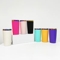Gobelets isothermes en acier inoxydable électroplaqué, colorés, 20 oz, avec base arc-en-ciel, revêtement poudré, avec couvercle et pailles