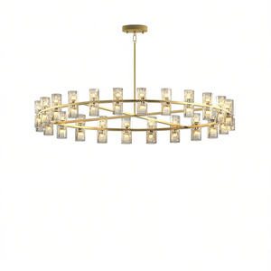 Lustre moderne style ferme avec abat-jour en cristal doré de 48 pouces, 48 lumières pour salle à manger, cuisine, entrée - Product Image 1