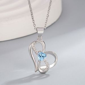 Collares de Plata con Símbolo de Infinito, Regalo para Mujer, Joyería de Moda, Collar con Zirconia Cúbica Corte Princesa en Forma de Corazón, Cadena para Clavícula - Product Image 5