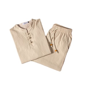 Primavera e autunno nuovo stile cinese pantaloni da <span class=keywords><strong>uomo</strong></span> in tinta unita in lino a maniche lunghe completo da <span class=keywords><strong>uomo</strong></span> <span class=keywords><strong>taglie</strong></span> <span class=keywords><strong>forti</strong></span> alla moda completo a due pezzi - Product Image 5