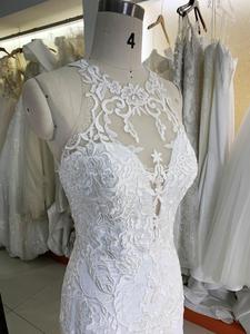 Abito <span class=keywords><strong>da</strong></span> sposa a sirena in tulle <span class=keywords><strong>bianco</strong></span> ricamato con scollo all'americana e strascico lungo, lussuoso abito <span class=keywords><strong>da</strong></span> ballo per la sposa - Product Image 2