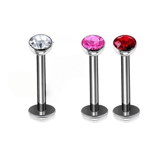 Stainless Steel Cylindrical <b>Stud</b> <b>Earrings</b> With Zircon Rhinestones 2-5mm 6/8/10mm For Ear Nose Lip Piercing Jewelry - Product Image 3