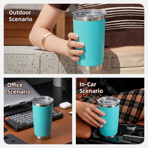 Gobelets isothermes à double paroi en acier inoxydable avec logo personnalisé, 20 oz, revêtement poudré, pour café, voiture, voyage - Product Image 3