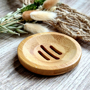 Curio Craft Round <b>Bamboo</b> <b>Soap</b> <b>Dish</b> Modern Minimalist Design Anti-Slip Easy to Clean Bathroom Accessory - Product Image 1