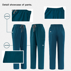 Unisex quá khổ phù hợp với chà đồng phục thiết lập polyester chống nhăn căng V cổ Top & đàn hồi eo quần thẳng - Product Image 5