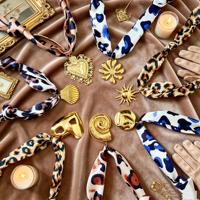W9Y Nuevo Collar de Pañuelo con Estampado de Leopardo Estilo Boho, Chapado en Oro de 18K, Resistente al Deslustre, Dijes de Joyería de Playa para Joyería DIY