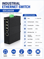 Switch PoE Industrial Hi-Net de 5 Puertos Gigabit Ethernet, 4 PoE RJ45, 1 Puerto Uplink, Montaje en Riel DIN, 12-57VDC, Amplio Rango de Temperatura
