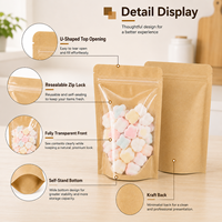 Sachets Doypack en papier kraft de qualité alimentaire pour thé, résistants à l'humidité et à la poussière, avec fermeture zip, pour snacks, bonbons et noix