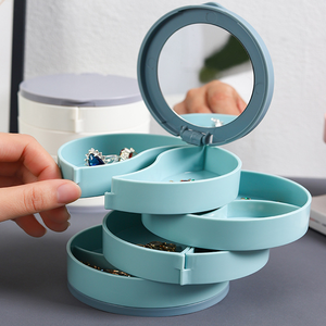 2026 New Hot Sale Rotating Jewelry Storage <b>Box</b> Cosmetics Organizer With Mirror <b>Earring</b> Ring Jewelry Casket - Product Image 3