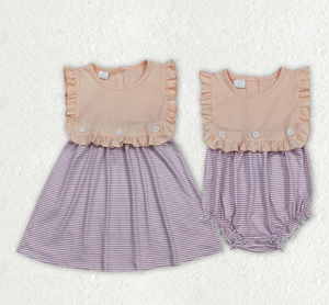 Robe sans manches à rayures violettes pour bébés filles, 2 pièces, longueur genou, combinaison - Product Image 1
