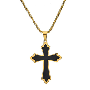Collier pendentif croix de Jésus en acier inoxydable, 1 pièce, pour hommes et femmes, amulette religieuse, bijoux Hip Hop, cadeaux DIY - Product Image 1