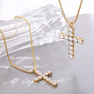 Collana con croce in acciaio inossidabile dorato Hip Hop per donna gioielli da uomo ciondolo croce con zirconi catena ghiacciata sul collo collo egiziano CZ - Product Image 2
