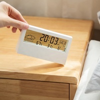 Reloj Despertador con Pantalla LED para Estación Meteorológica, Indicador de Temperatura y Humedad para el Hogar, Reloj de Mesa LCD Transparente Promocional