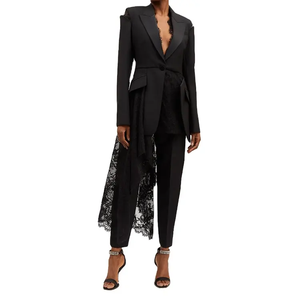 Ropa personalizada Fabricación Otoño Primavera Alta Calidad <span class=keywords><strong>Cascada</strong></span> Encaje Chaqueta de lana Hombros recortados Elegante Mujeres blazer <span class=keywords><strong>Vestido</strong></span> - Product Image 2