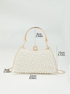 Bell 2025 Lady's Fashionable Handwoven Evening Pearl <b>Clutch</b> Luxury Diamond-Studded Flap Shoulder Handbag for <b>Wedding</b> Parties - Product Image 3