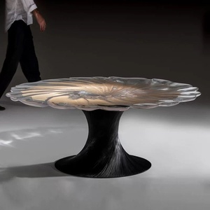 Table ronde en fibre de verre et résine transparente, effet cristal, motif pétales, ondulations aquatiques, mobilier d'intérieur haut de gamme pour hall d'exposition - Product Image 6