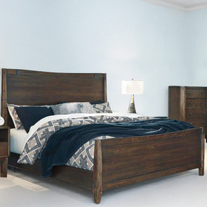 Ensemble de chambre à coucher moderne rustique en noyer foncé - 5 pièces avec lit à panneaux, commode, miroir, armoire et table de chevet - Product Image 1