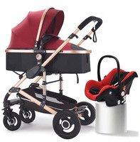 Poussette Bébé Luxe Système de Voyage 3 en 1 avec Nacelle Nouveau-Né Grande Hauteur et Siège Auto